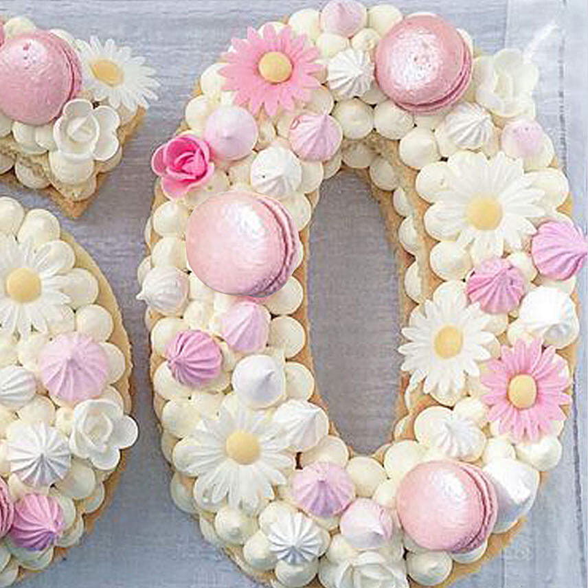 Number 60 Macarons Fondant Flowers Vanilla Cake