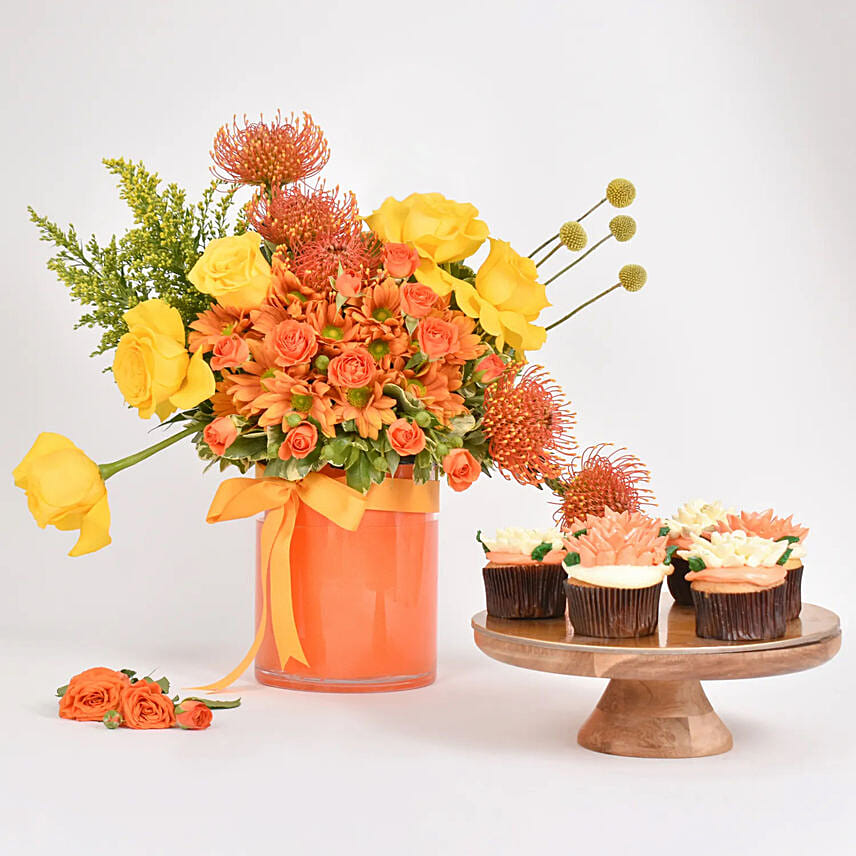 October Birthday Joy Flower Vase with Cupcakes