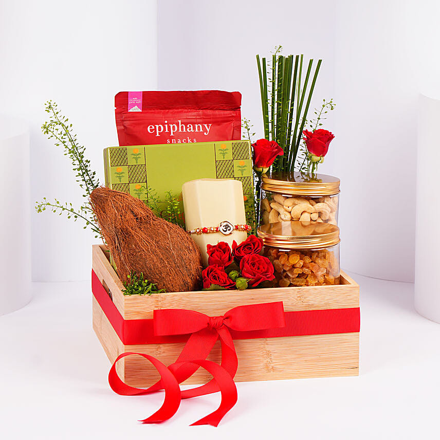 Om Rakhi Dry Fruits And Treats Hamper