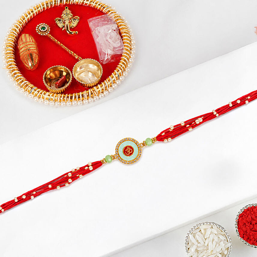 Om Shakti Rakhi With Pooja Thali Set