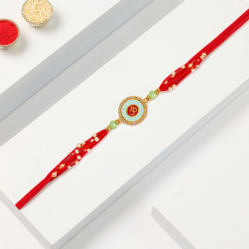 Om Shakti Rakhi With Pooja Thali Set