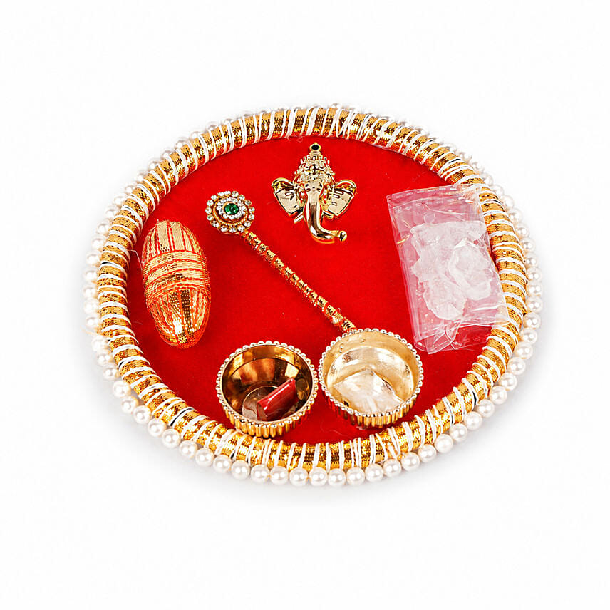 Om Shakti Rakhi With Pooja Thali Set