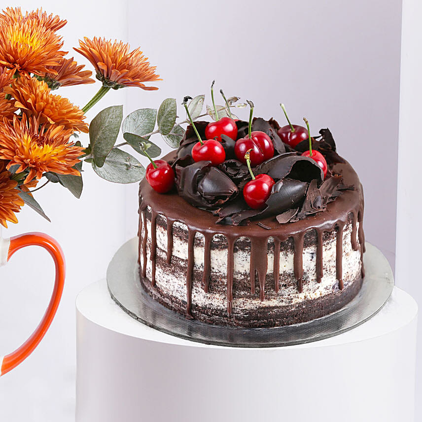 Orange Chrysanthemums Birthday Mug With Cake