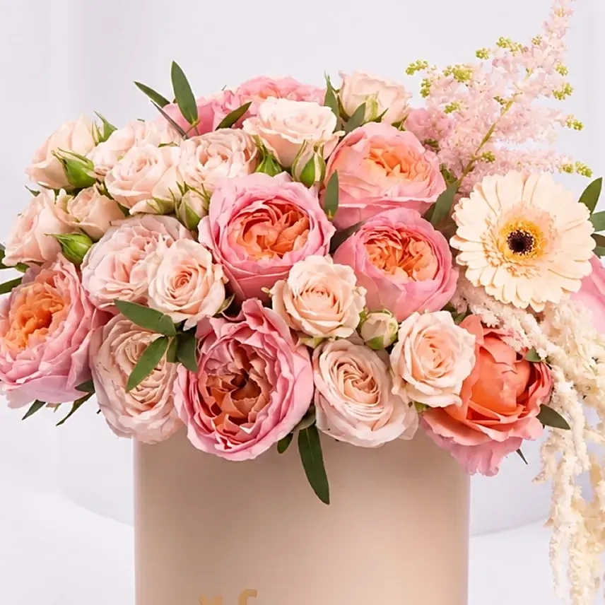 Peach And Pink Roses Luxury Flower Box