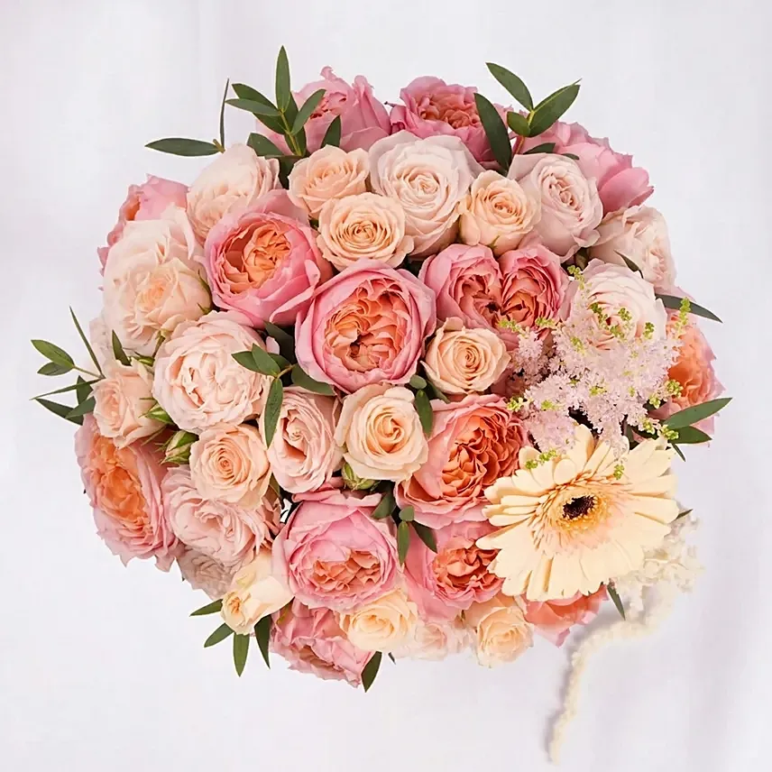 Peach And Pink Roses Luxury Flower Box