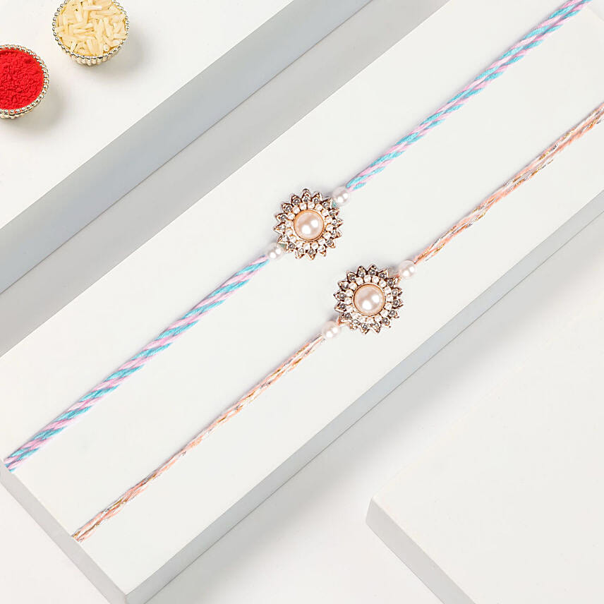Pearl Floral Rakhi Set Of 2 With Half Kg Chocolate Cake