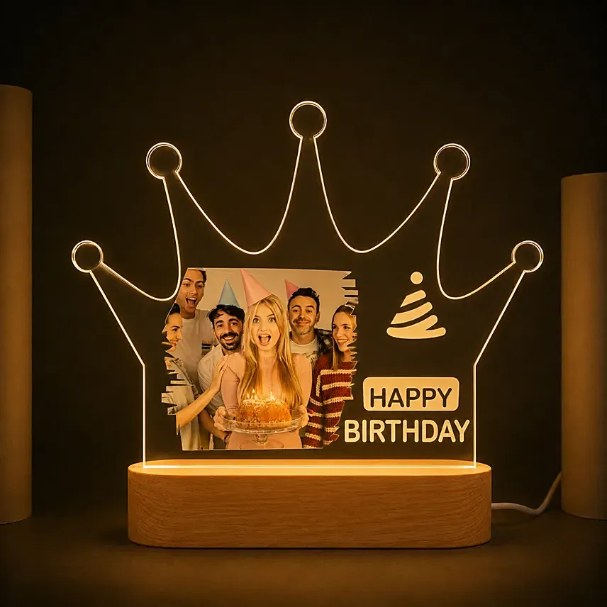 Personalised Birthday Crown Photo LED Lamp