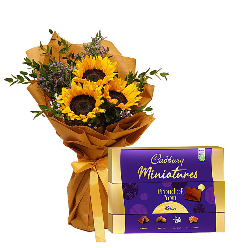 Personalised Bright Sunflower Bouquet with Cadbury Chocolate