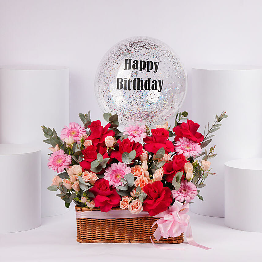 Birthday Balloon & Flower Basket