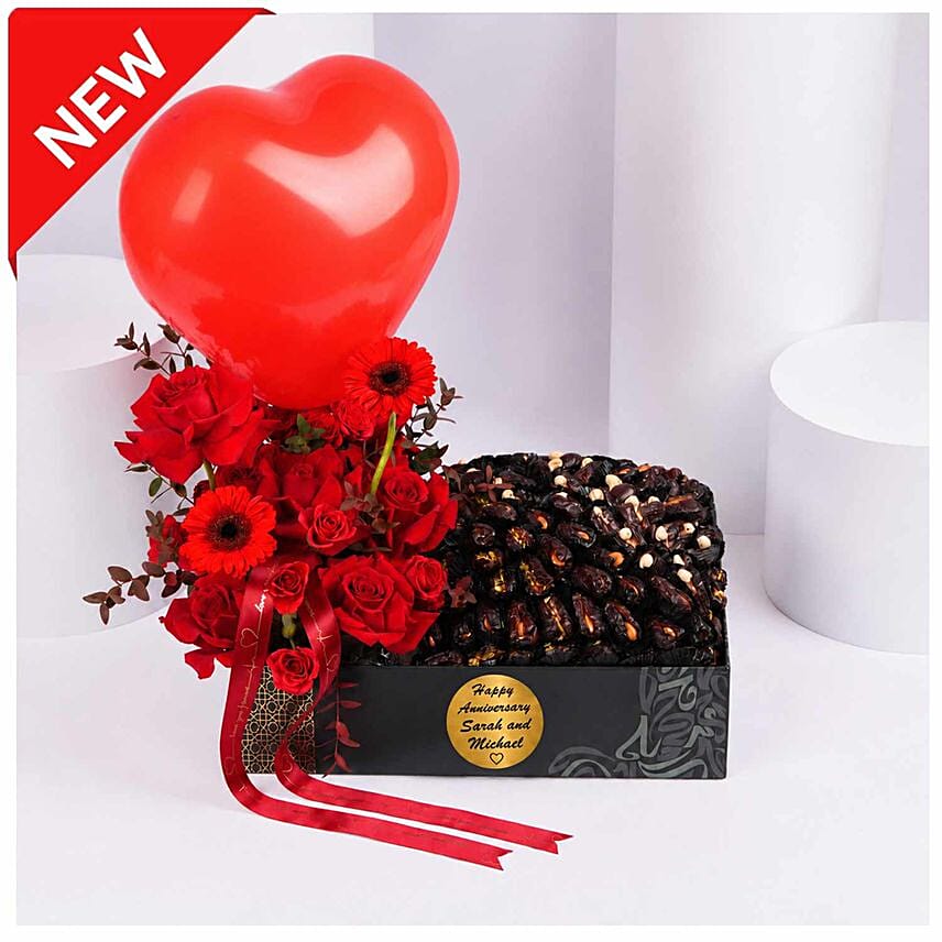Personalised Red Roses And Dates Box