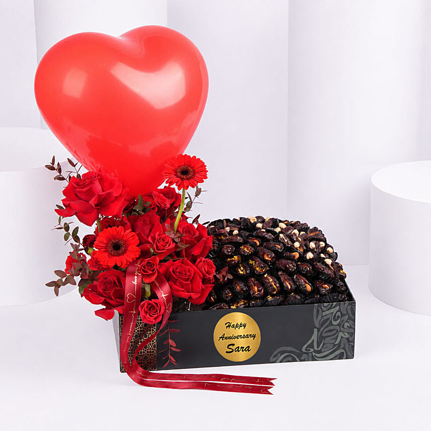 Personalised Red Roses And Dates Box