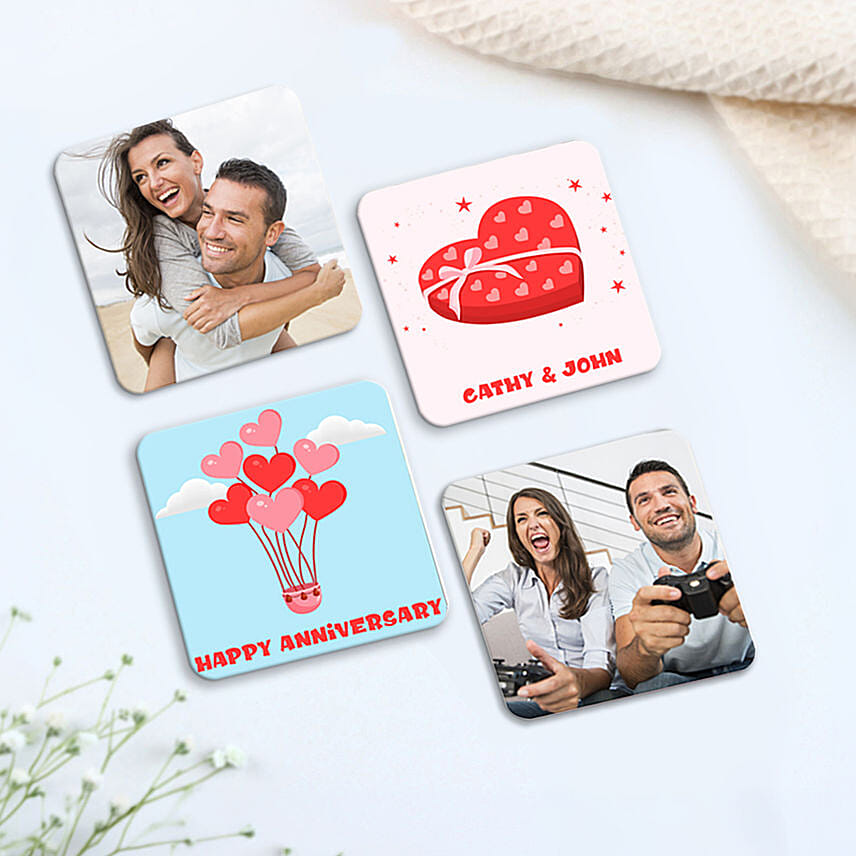 Personalized Happy Anniversary Photo Fridge Magnet set of 4