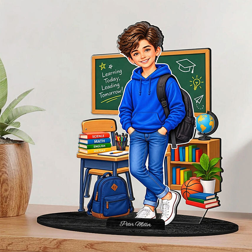 Personalized School Boy Caricature Keepsake