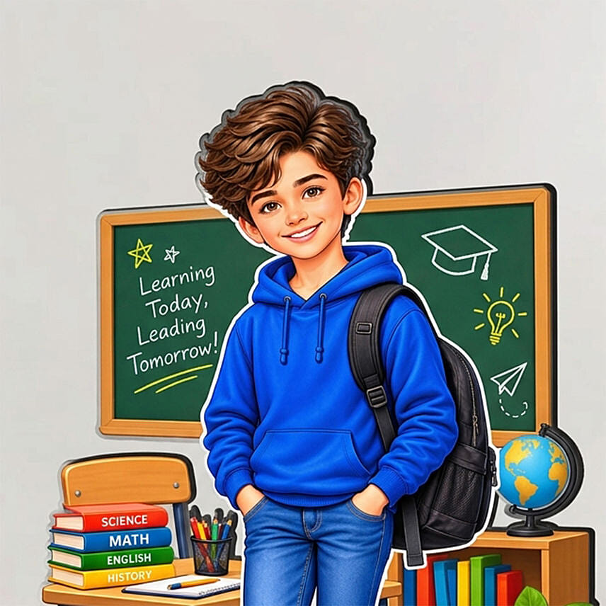 Personalized School Boy Caricature Keepsake