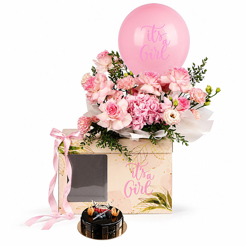 Pink Baby Girl Floral Gift Box