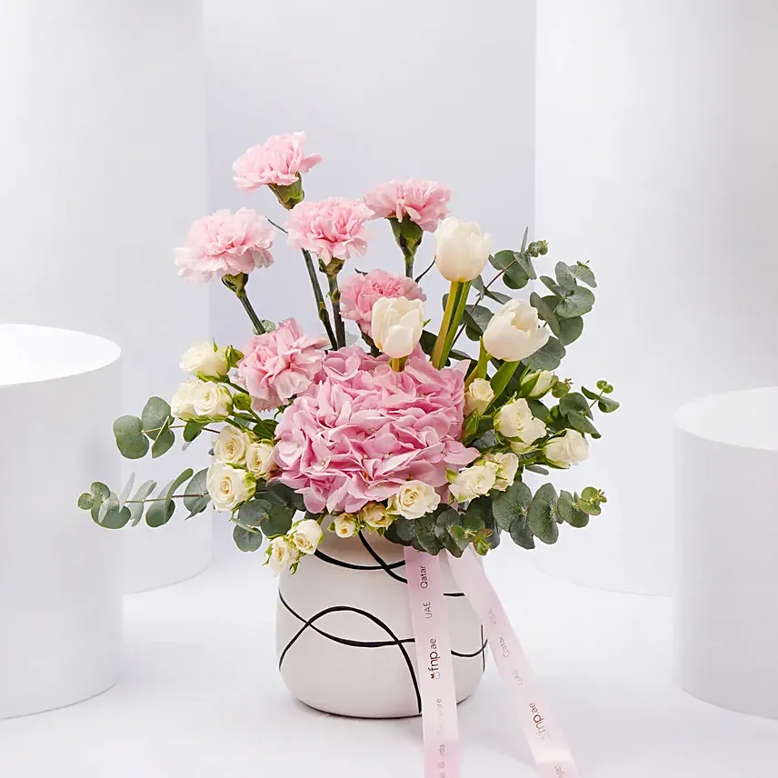 Pink Hydrangea Mothers Day Flower Arrangement In Vase