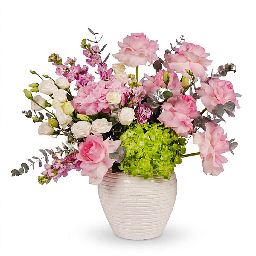 Pink Roses And Pastel Blooms in Vase