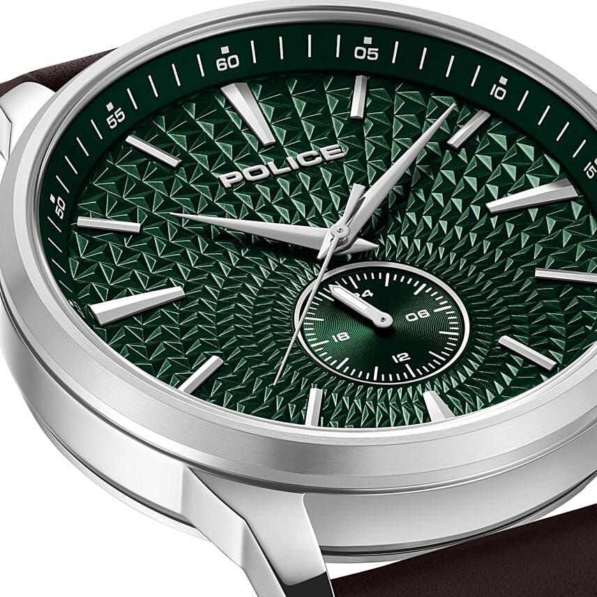 Police Green Dial Leather Watch for Him
