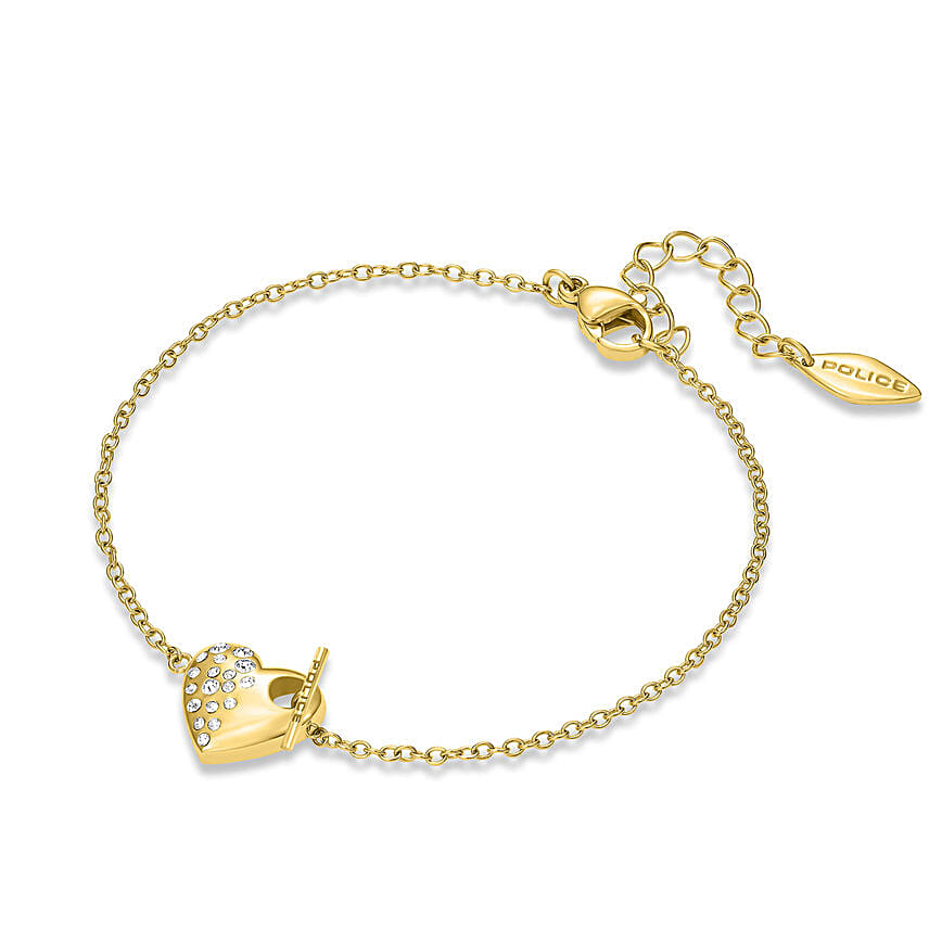 Police Heartstone & Crystal Bracelet For Her With Flowers