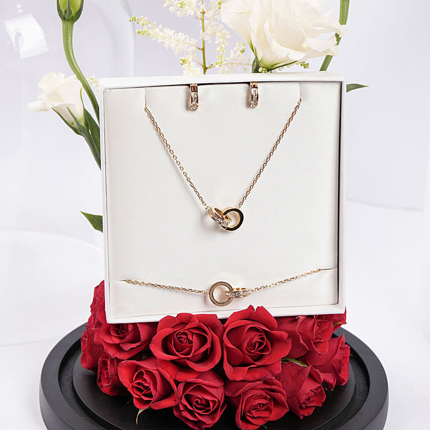 Police Unity Gold Plated Crystals Interlockrings Jewel Gift Set