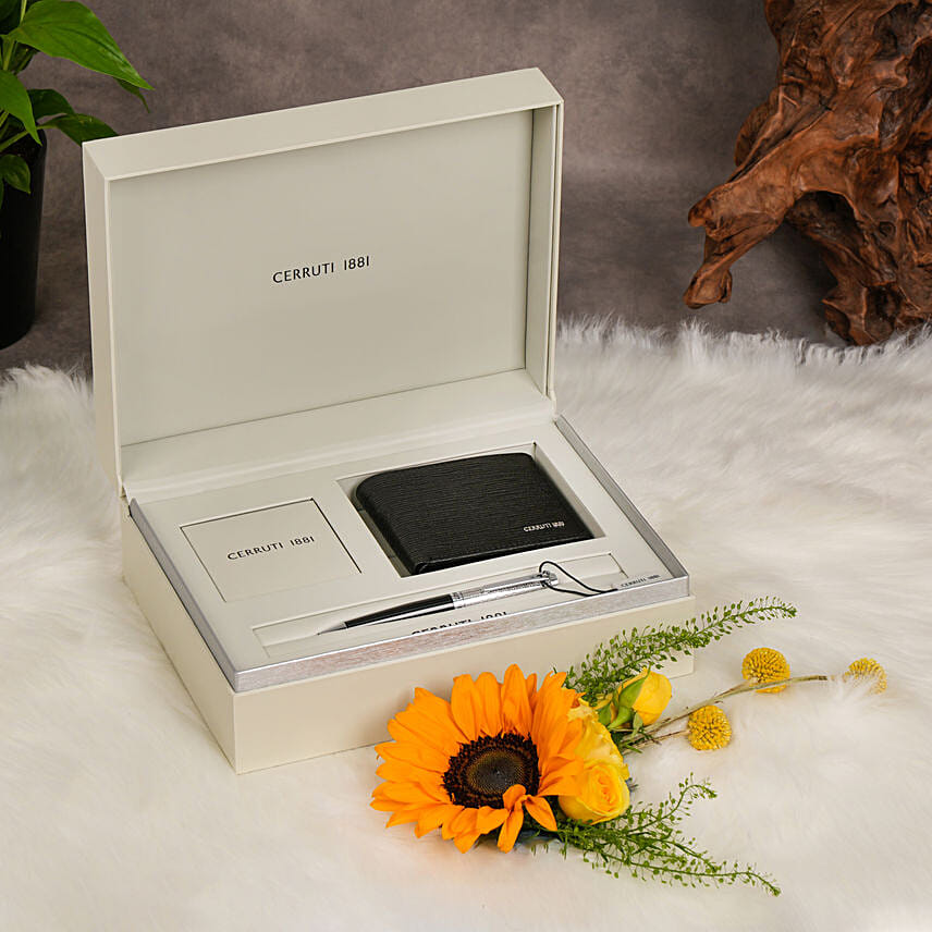 Premium Box Of Pen And Blue Wallet By Cerruti