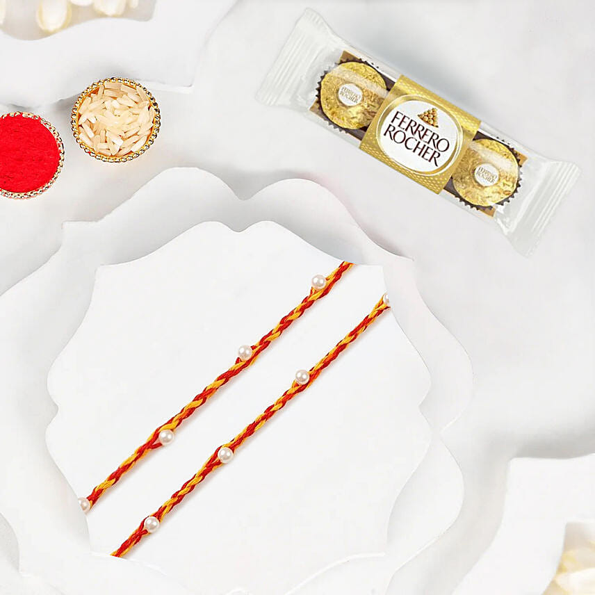 Premium Mauli Rakhi Set With Ferrero Rocher 3 Pcs
