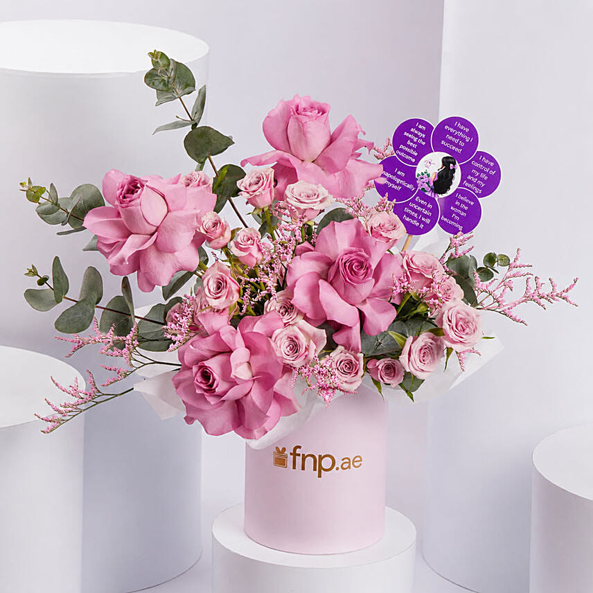 Premium Purple Rose Arrangement With Affirmation Topper