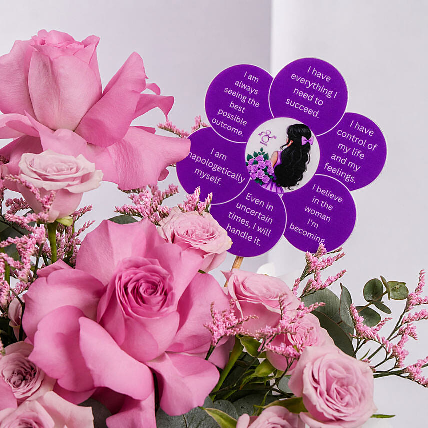 Premium Purple Rose Arrangement With Affirmation Topper
