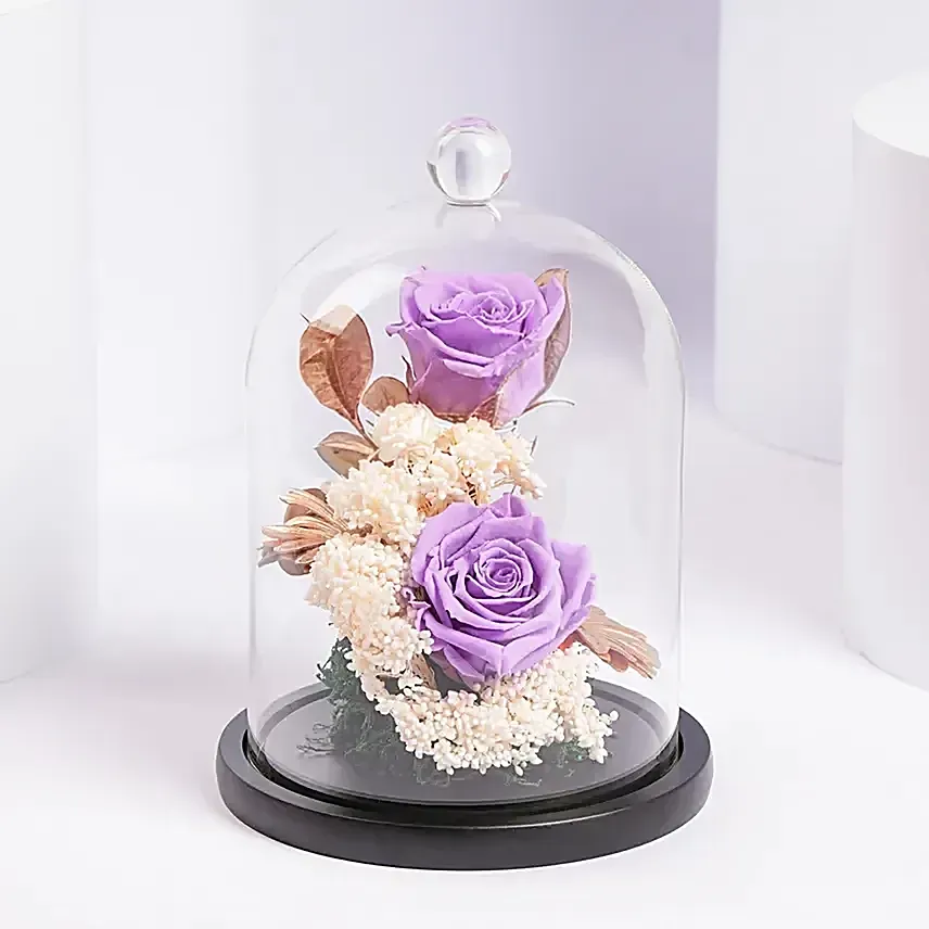 Preserved Purple Roses In Glass Dome