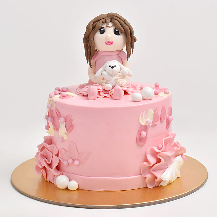 Pretty Girl With Lamb Red Velvet Cake
