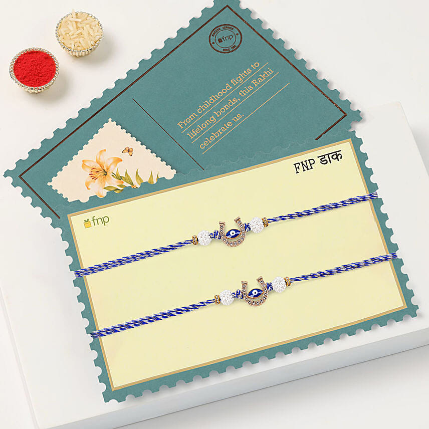 Protective Evil Eye Rakhi Duo With Cashews And Almonds
