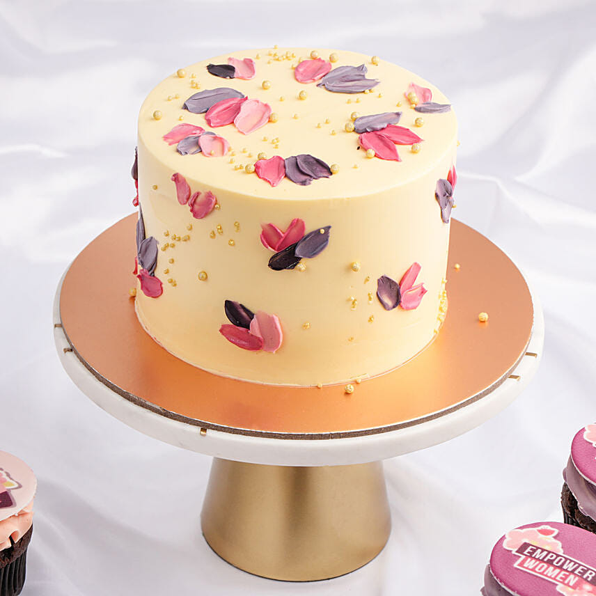 Purple & Pink Petals Chocolate Cake with Cupcakes