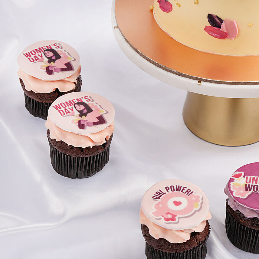 Purple & Pink Petals Chocolate Cake with Cupcakes