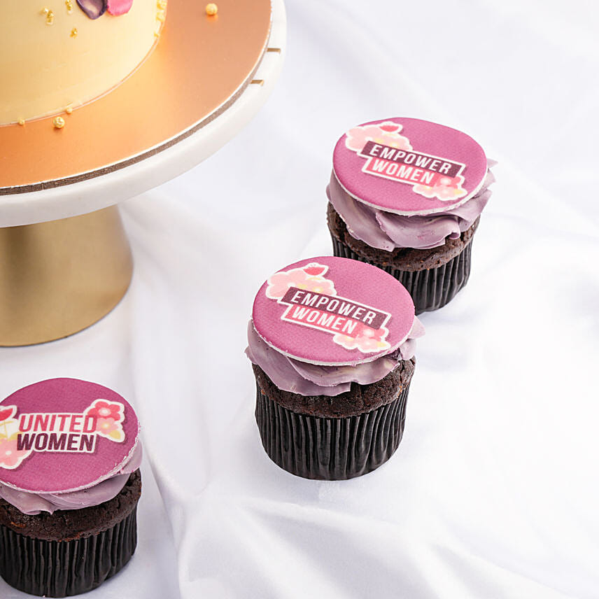 Purple & Pink Petals Chocolate Cake with Cupcakes
