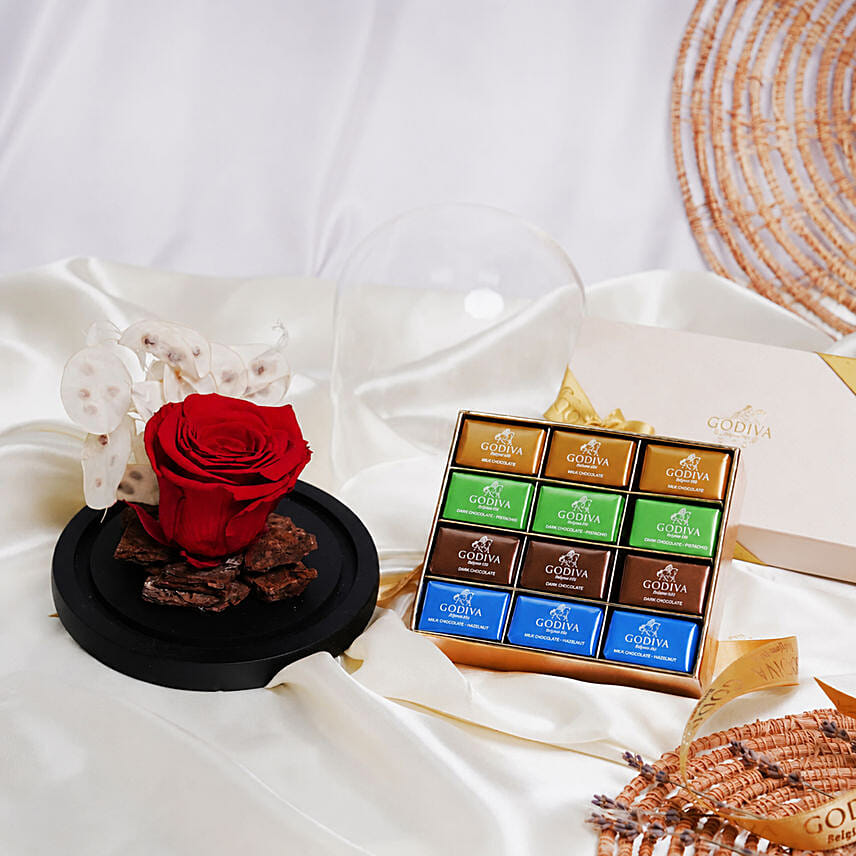 Red Forever Rose with Godiva Naps Chocolate