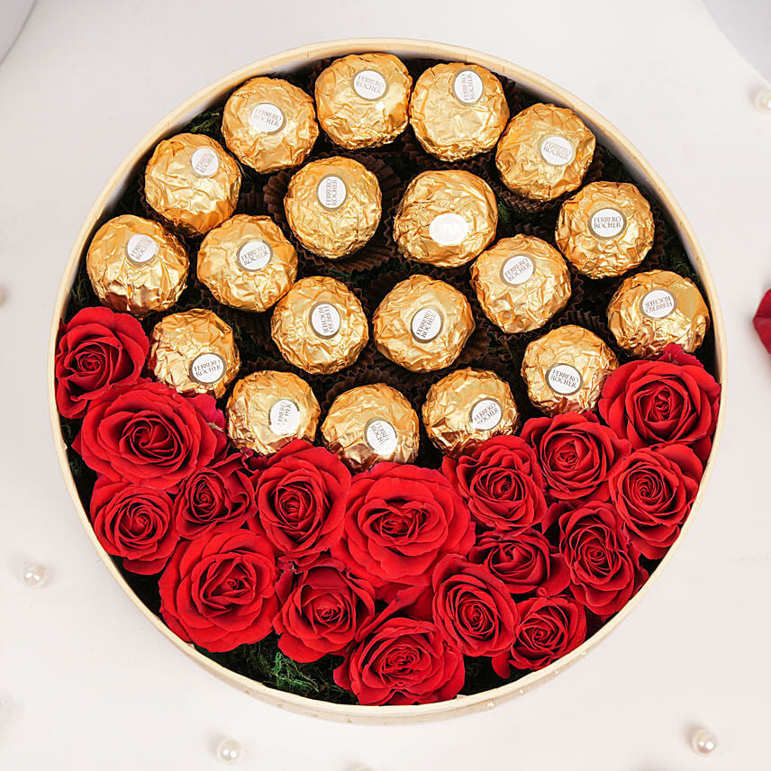 Red Roses and Rochers in a Box