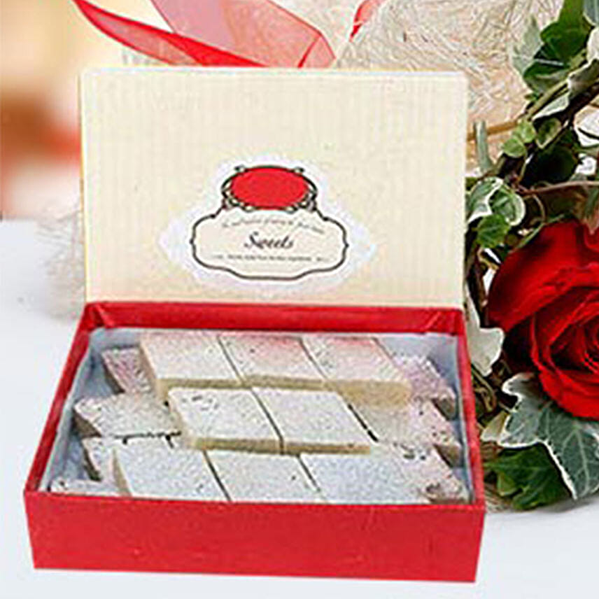 Red Roses Bouquet and Kaju Katli Combo