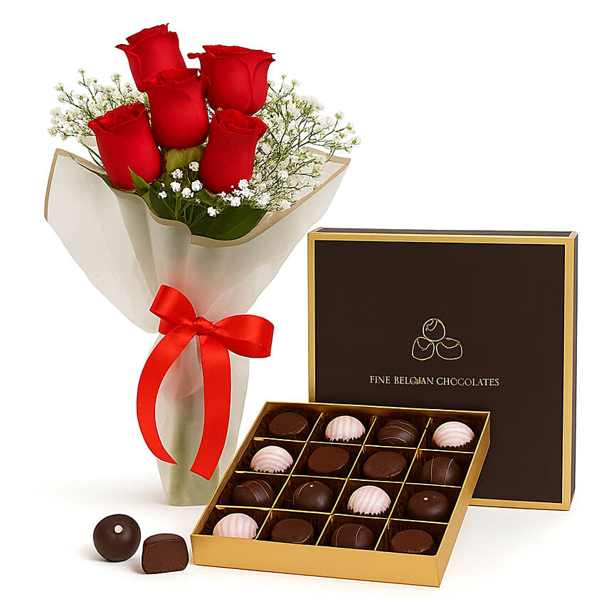 Red Roses Bouquet with Truffle Chocolate Combo