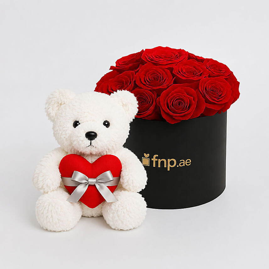 Red Roses Box with Teddy Love Combo