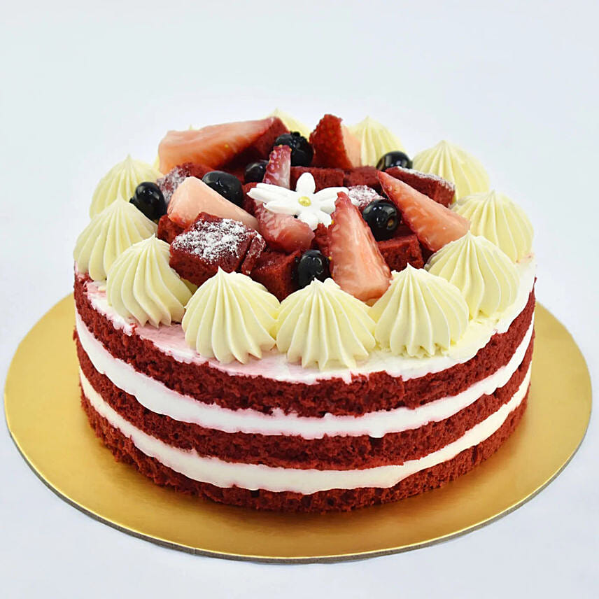 Red Velvet Cake and Bunch of 3 Red Roses