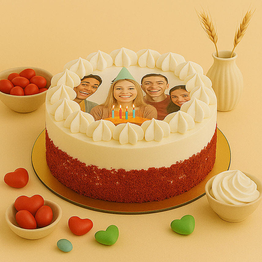 Red Velvet Photo Cake For Birthday 1.5 kg