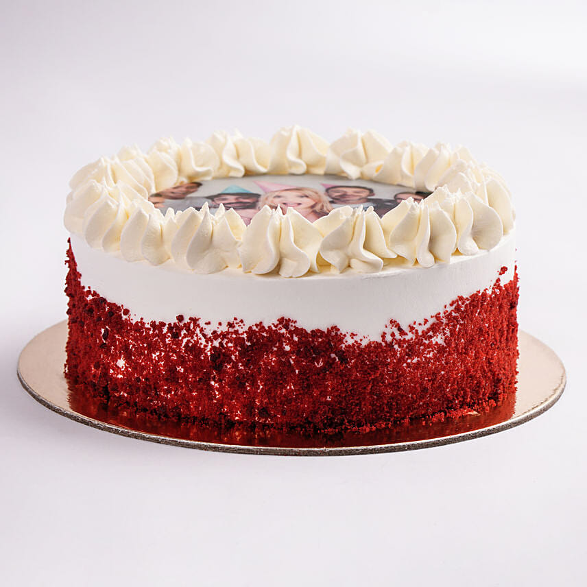 Red Velvet Photo Cake For Birthday With Helium Balloons