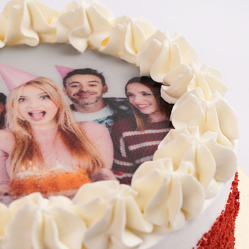 Red Velvet Photo Cake For Birthday With Helium Balloons