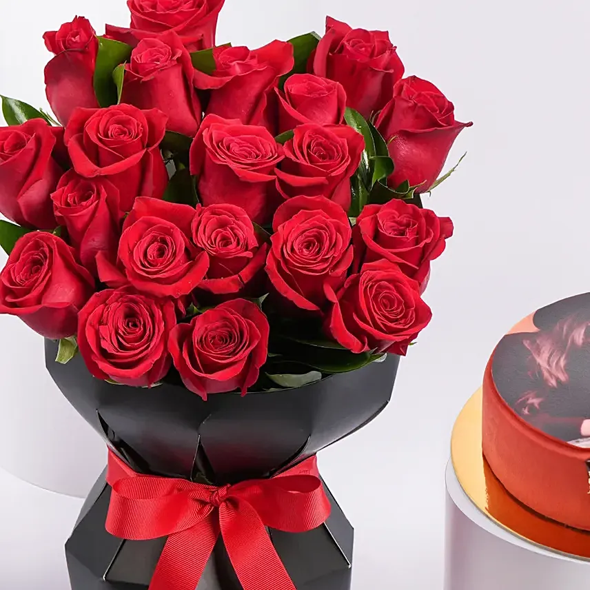 Red Velvet Whispers Of Roses With Photo Cake