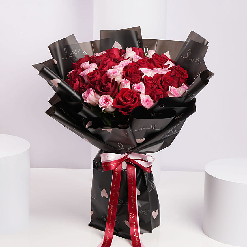Romantic Red And White Rose Flower Bouquet