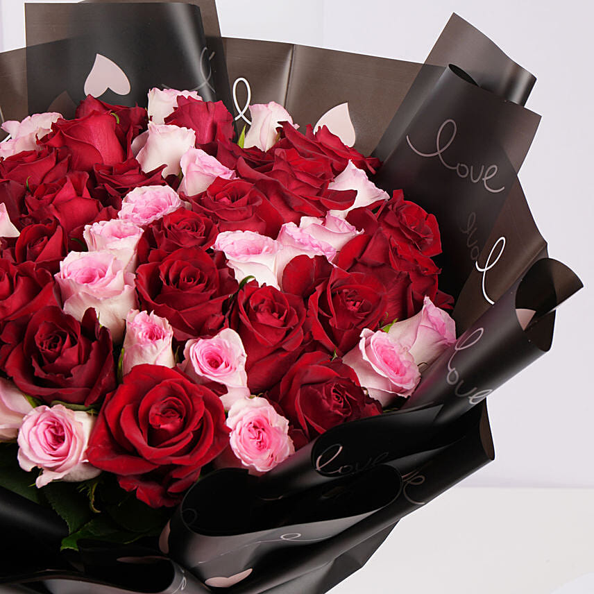 Romantic Red And White Rose Flower Bouquet