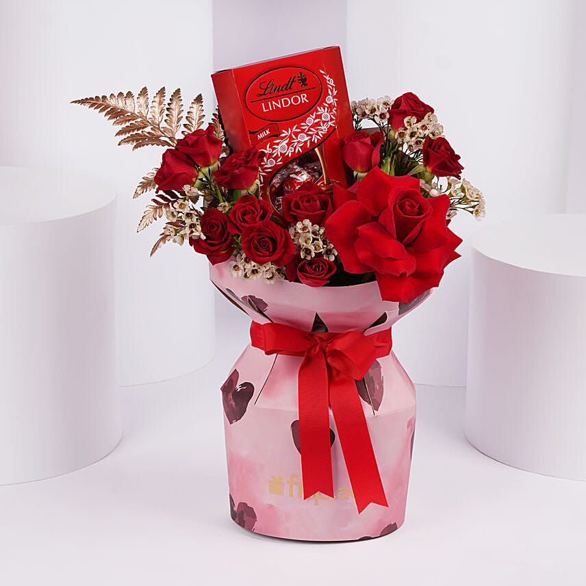 Romantic Red Rose Bouquet with Lindt Chocolates