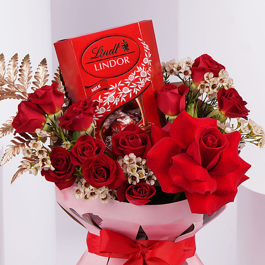 Romantic Red Rose Bouquet with Lindt Chocolates
