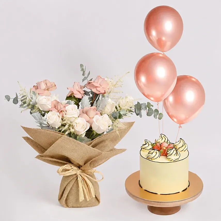 Rose Affection Cake and Balloons