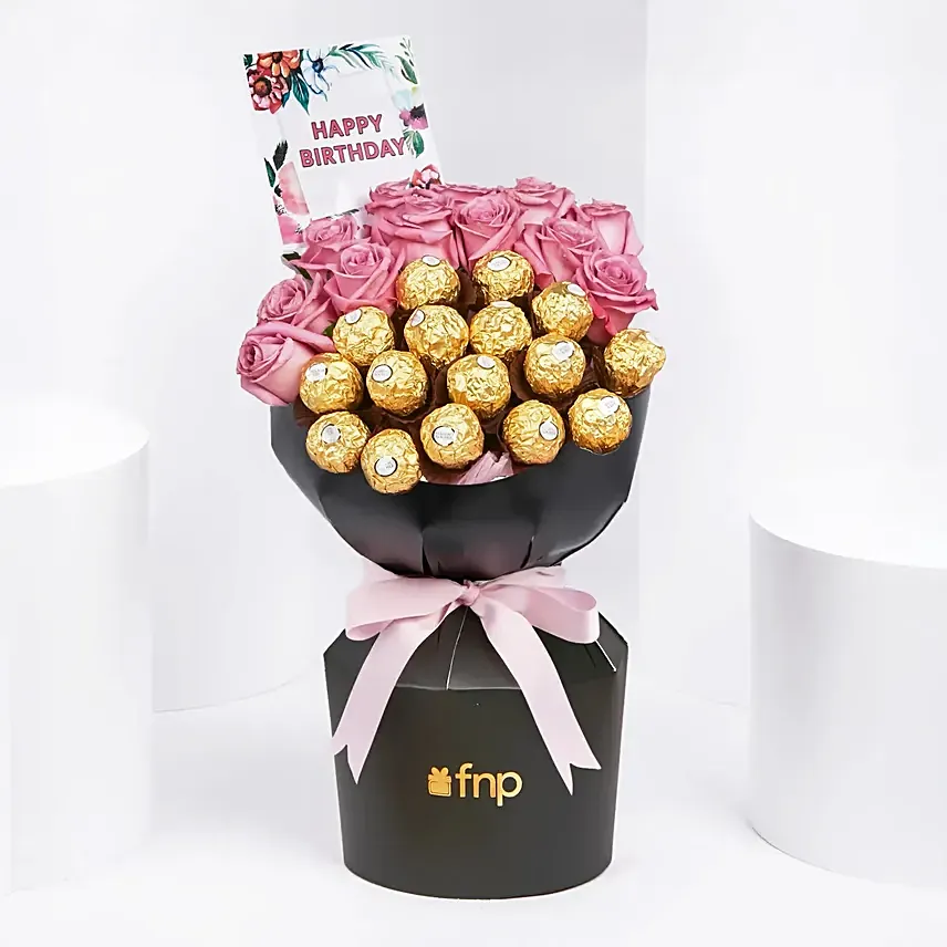 Roses And Rochers Birthday Bouquet